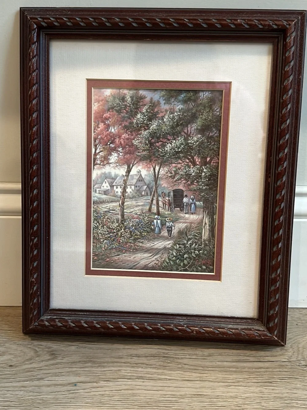 Vintage Country Scene Artwork in carved Wood Frame